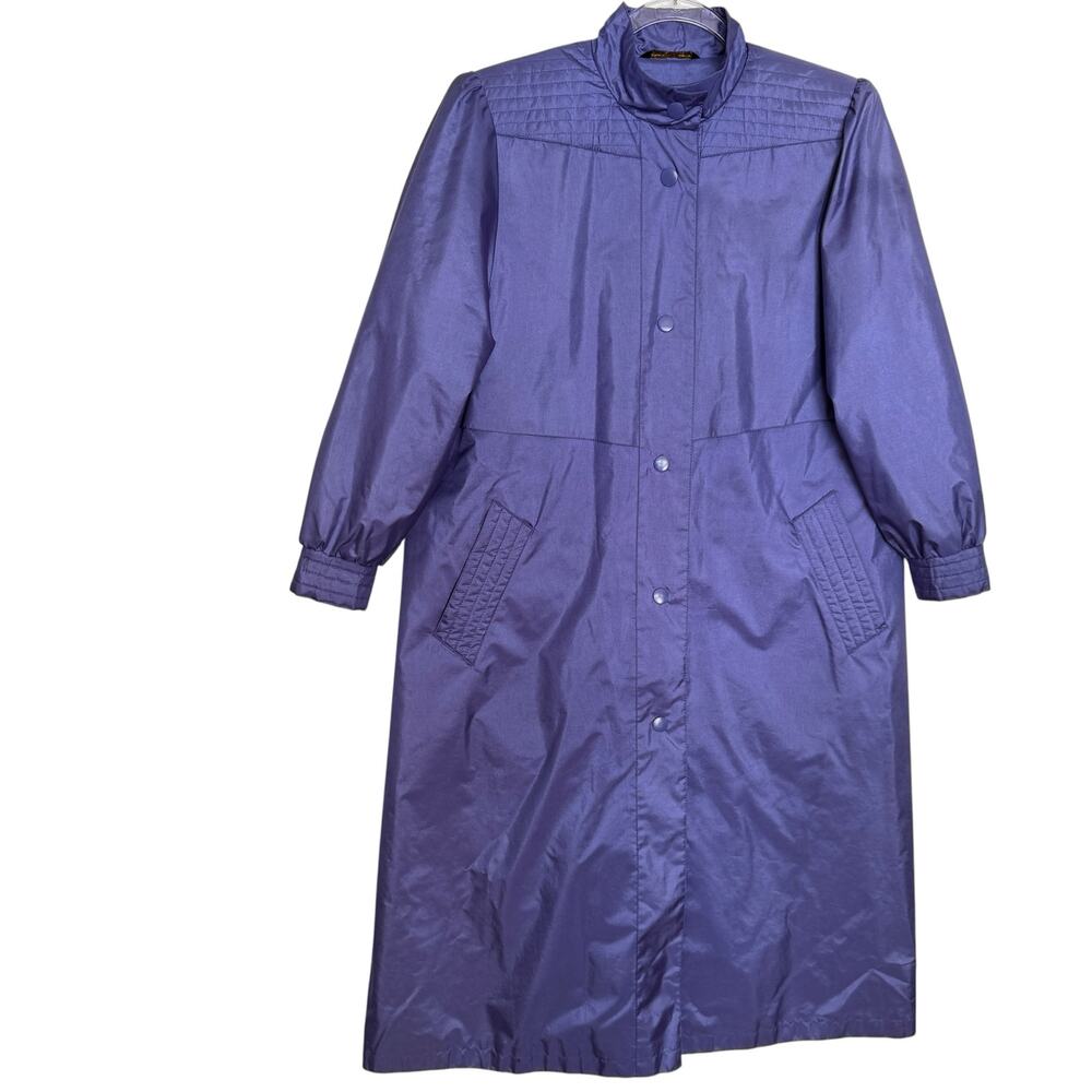 1980s Vintage Purple Long Raincoat Removable Liner Made Philippines Medium